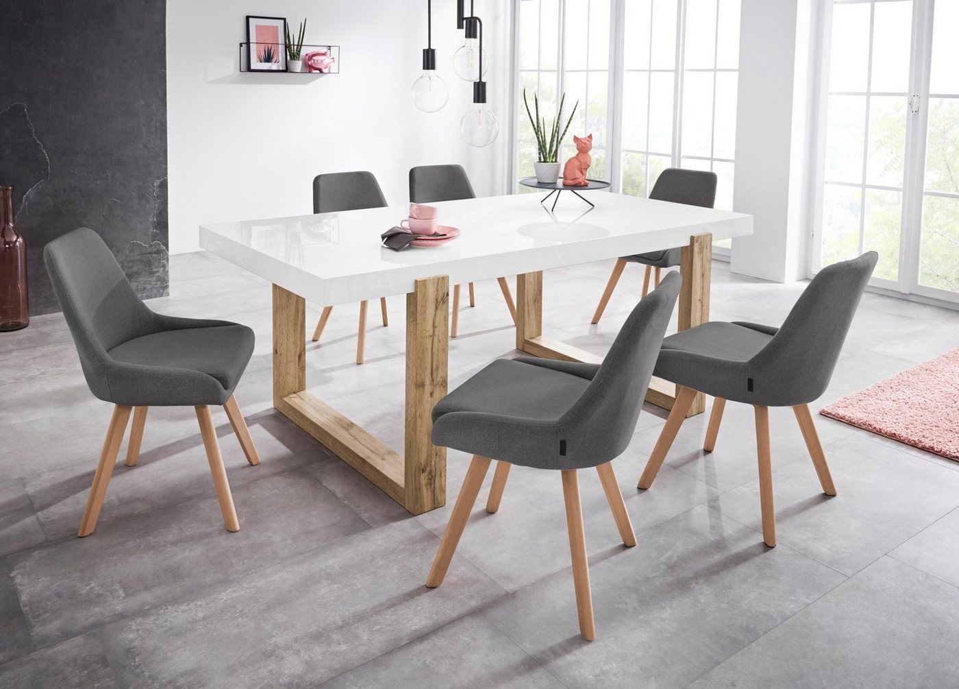 OTTO home Esszimmerstuhl Dilla (Set, 2 St), Webstoff Bezug, Massivholz Gestell, Sitzhöhe 48 cm – Bild 2 von 5