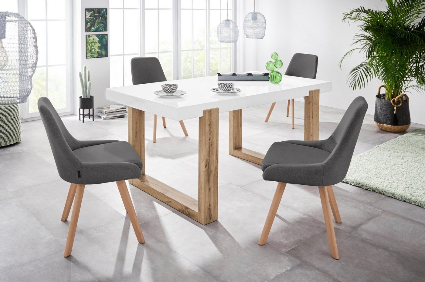 OTTO home Esszimmerstuhl Dilla (Set, 2 St), Webstoff Bezug, Massivholz Gestell, Sitzhöhe 48 cm – Bild 5 von 5