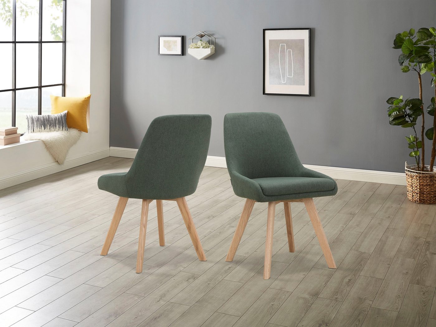 OTTO home Esszimmerstuhl Dilla (Set, 2 St), Webstoff Bezug, Massivholz Gestell, Sitzhöhe 48 cm – Bild 2 von 5