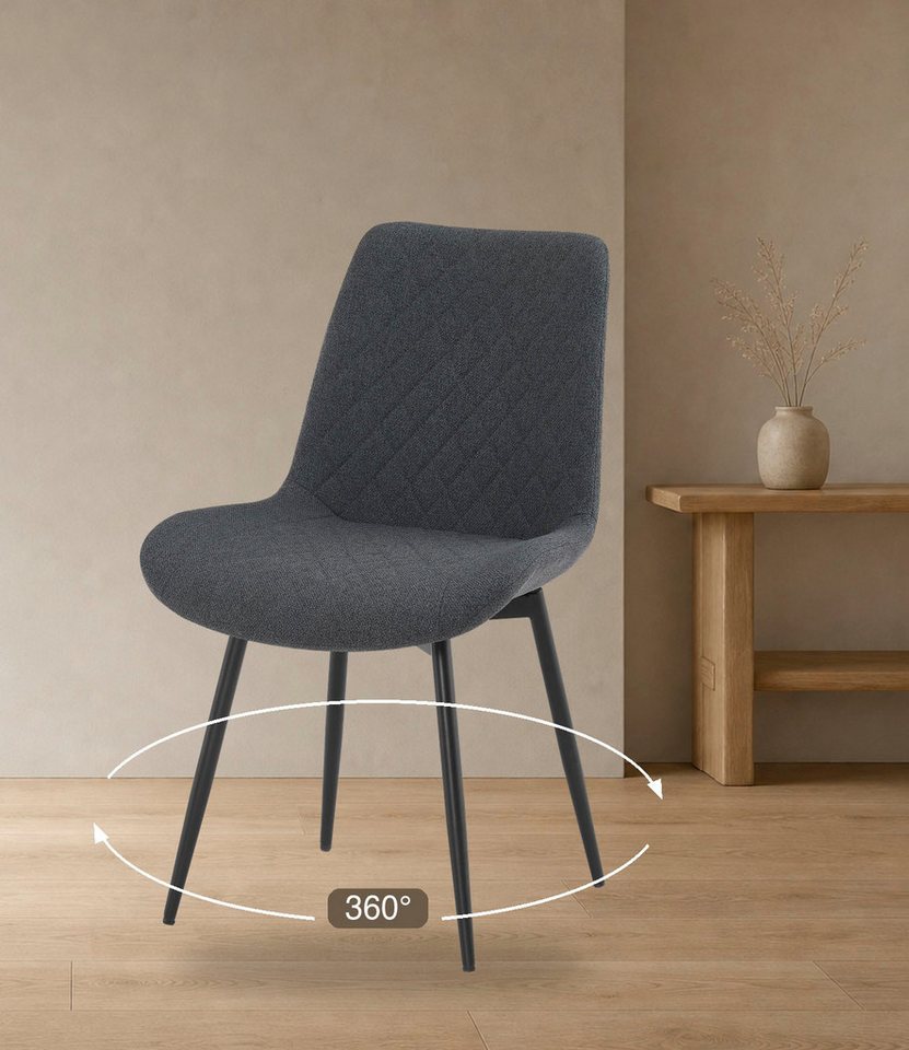 OTTO home Esszimmerstuhl Juniper, 2er-Set (Set, 2 St), Stuhl aus Webstoff mit moderner Rautensteppung und 360° Drehfunktion – Bild 2 von 5