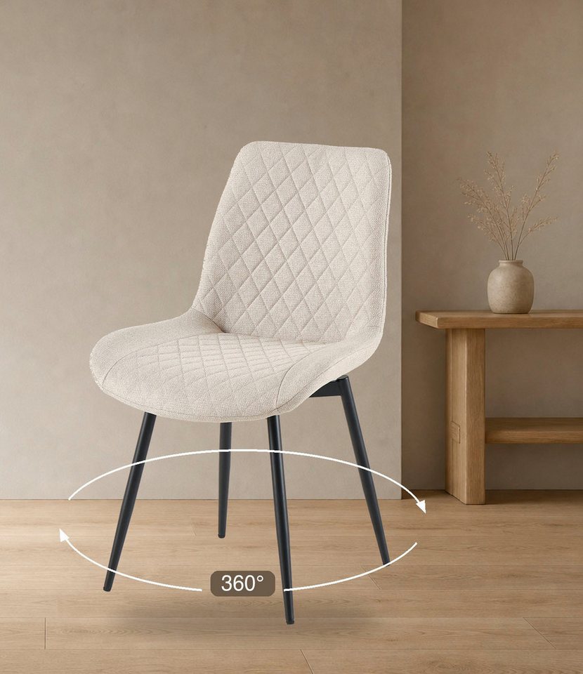 OTTO home Esszimmerstuhl Juniper, 2er-Set (2 St), Stuhl aus Webstoff mit moderner Rautensteppung und 360° Drehfunktion – Bild 2 von 5