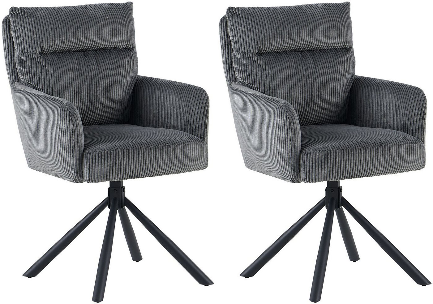 OTTO home Esszimmerstuhl Justin (2er-Set) (Set, 2 St), gemütlicher Sessel mit Taschenfederkern, 360 Grad drehbar, Grob - Cord – Bild 2 von 5