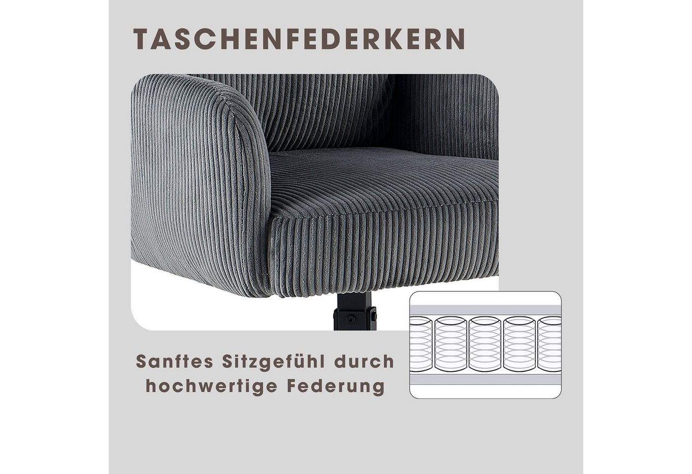 OTTO home Esszimmerstuhl Justin (2er-Set) (Set, 2 St), gemütlicher Sessel mit Taschenfederkern, 360 Grad drehbar, Grob - Cord – Bild 4 von 5