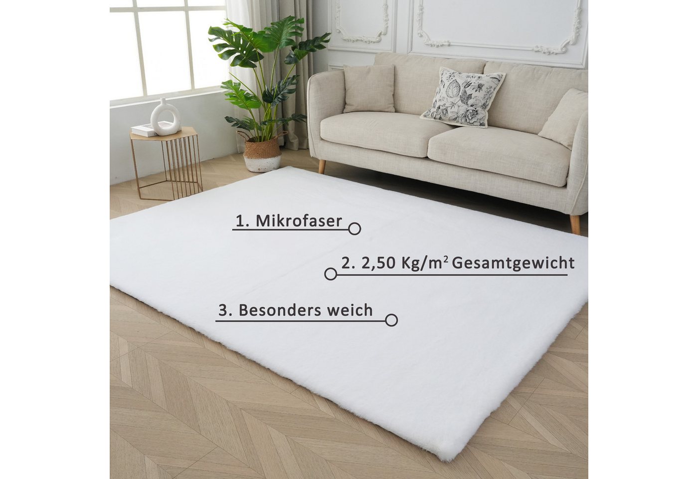 OTTO home Fellteppich Balu, in Standard- und Premium-Qualität, 20 mm oder 38 mm Höhe, rechteckig, Höhe: 20 mm, Kaninchenfell-Haptik, kuschelig, weich, Kunstfell – Bild 4 von 5