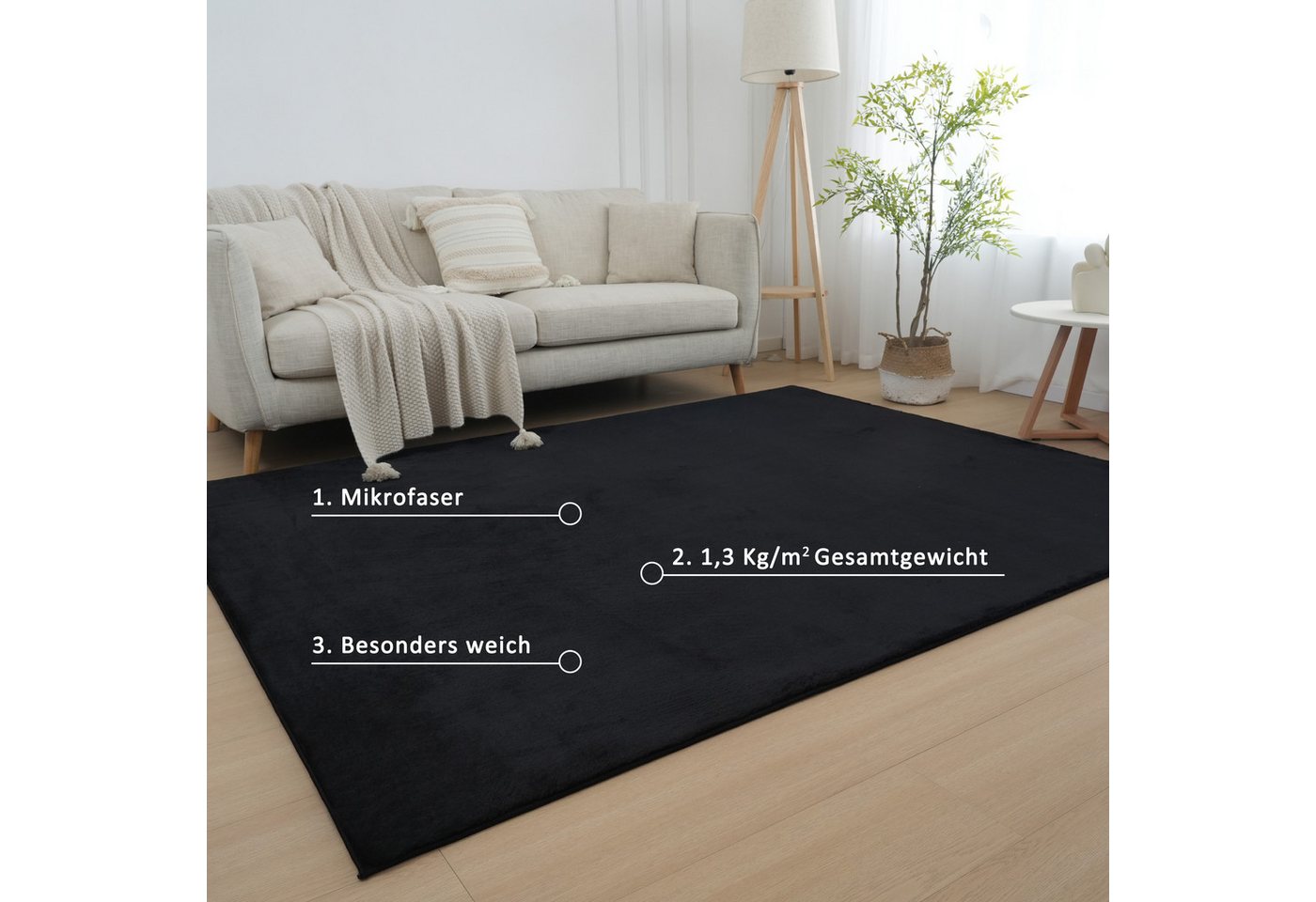 OTTO home Fellteppich Balu, in Standard- und Premium-Qualität, 20 mm oder 38 mm Höhe, rechteckig, Höhe: 20 mm, Kaninchenfell-Haptik, kuschelig, weich, Kunstfell – Bild 4 von 5