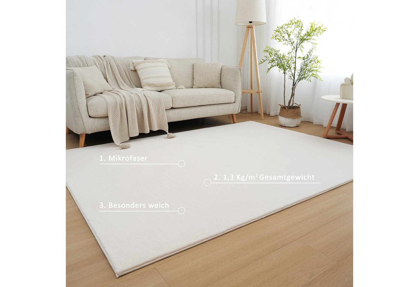 OTTO home Fellteppich Balu, in Standard- und Premium-Qualität, 20 mm oder 38 mm Höhe, rechteckig, Höhe: 20 mm, Kaninchenfell-Haptik, kuschelig, weich, Kunstfell – Bild 4 von 5
