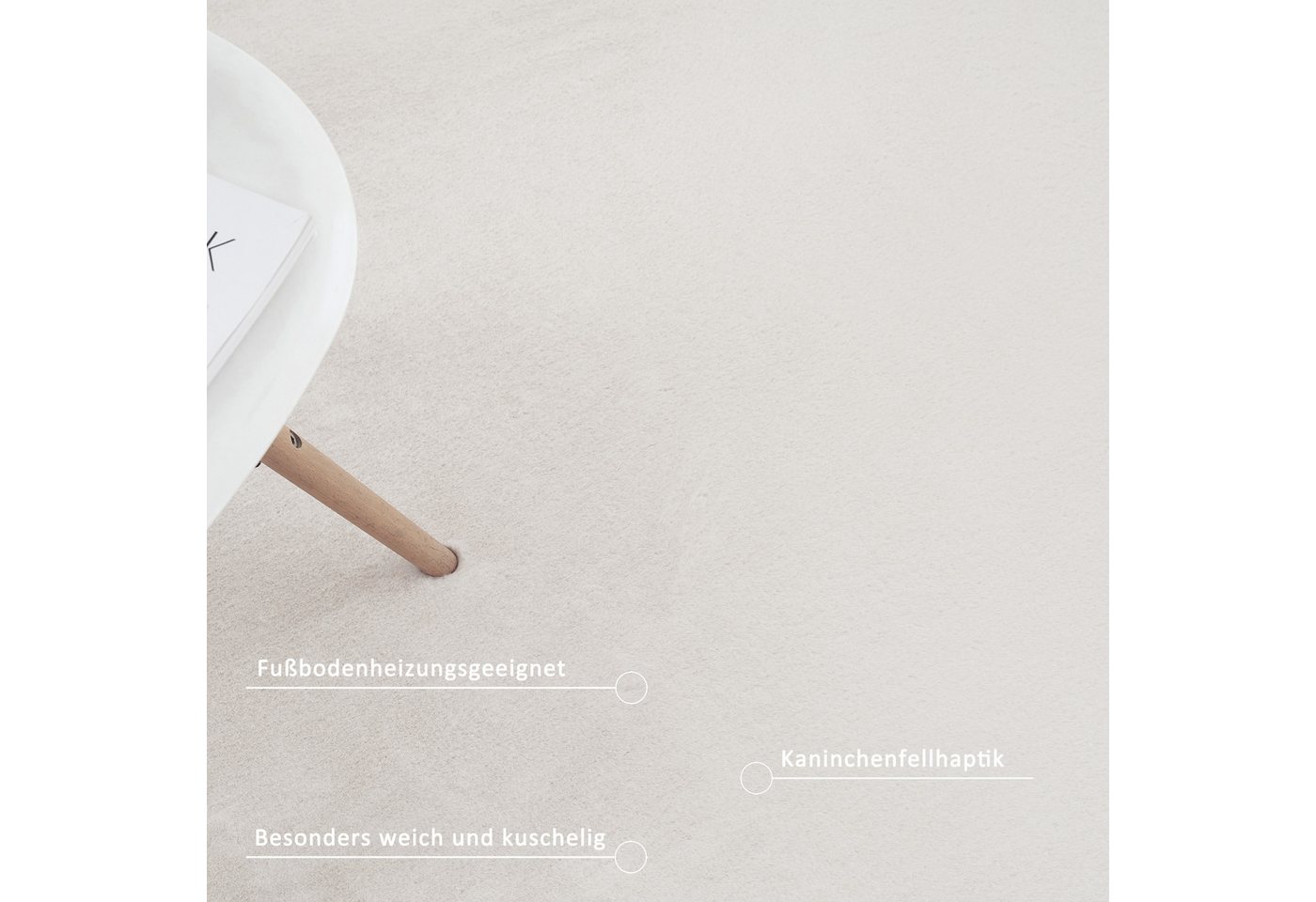 OTTO home Fellteppich Balu, in Standard- und Premium-Qualität, 20 mm oder 38 mm Höhe, rechteckig, Höhe: 20 mm, Kaninchenfell-Haptik, kuschelig, weich, Kunstfell – Bild 5 von 5