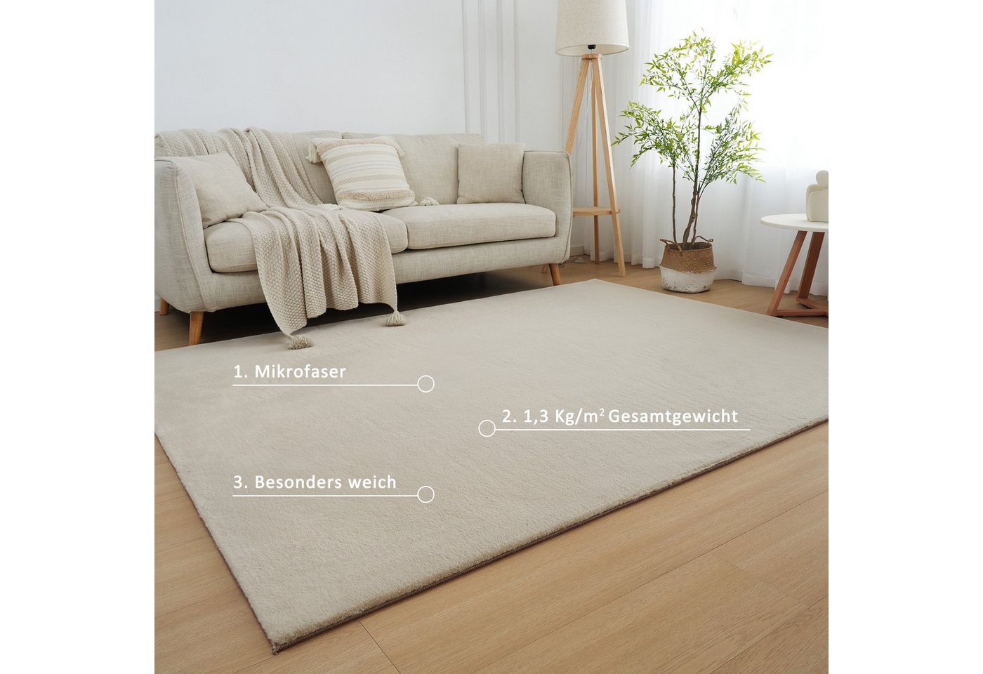 OTTO home Fellteppich Balu, in Standard- und Premium-Qualität, 20 mm oder 38 mm Höhe, rechteckig, Höhe: 20 mm, Kaninchenfell-Haptik, kuschelig, weich, Kunstfell – Bild 4 von 5