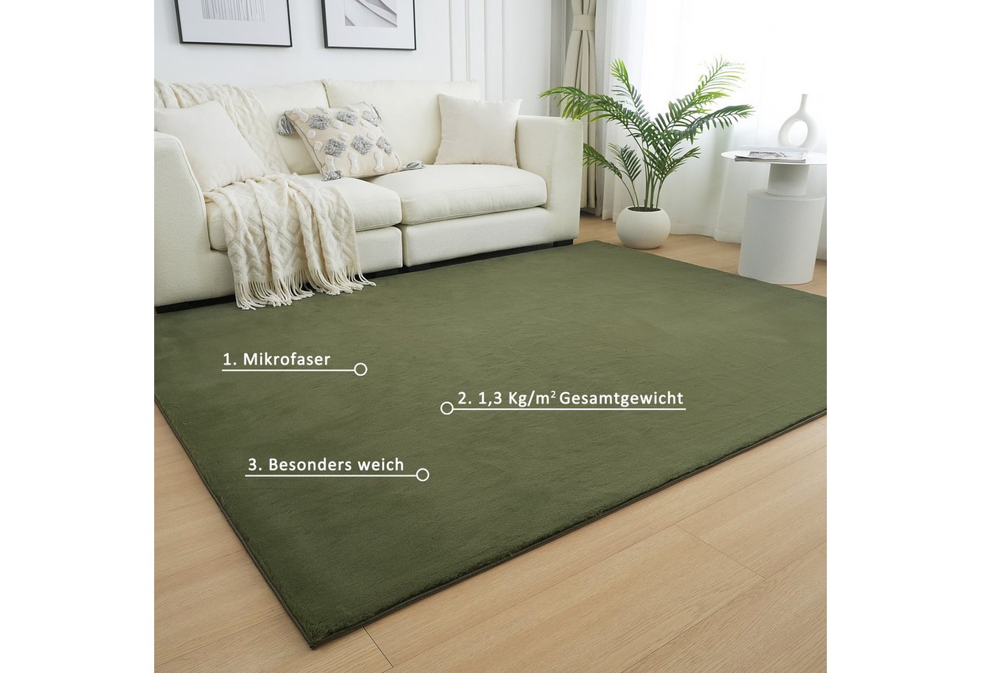OTTO home Fellteppich Balu, in Standard- und Premium-Qualität, 20 mm oder 38 mm Höhe, rechteckig, Höhe: 20 mm, Kaninchenfell-Haptik, kuschelig, weich, Kunstfell – Bild 4 von 5