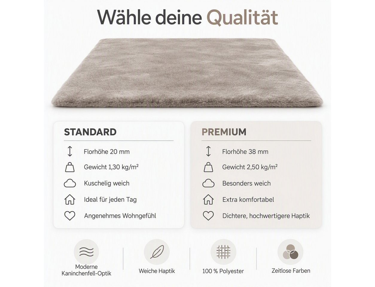 OTTO home Fellteppich Balu, in Standard- und Premium-Qualität, 20 mm oder 38 mm Höhe, rechteckig, Höhe: 20 mm, Kaninchenfell-Haptik, kuschelig, weich, Kunstfell – Bild 2 von 5