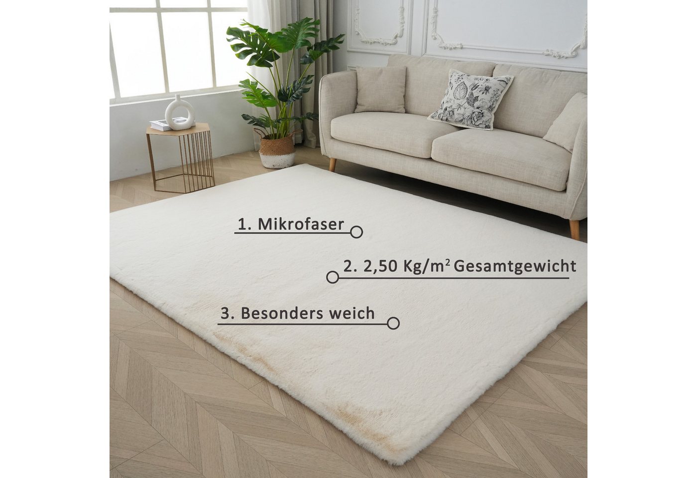 OTTO home Fellteppich Balu, in Standard- und Premium-Qualität, 20 mm oder 38 mm Höhe, rechteckig, Höhe: 20 mm, Kaninchenfell-Haptik, kuschelig, weich, Kunstfell – Bild 4 von 5