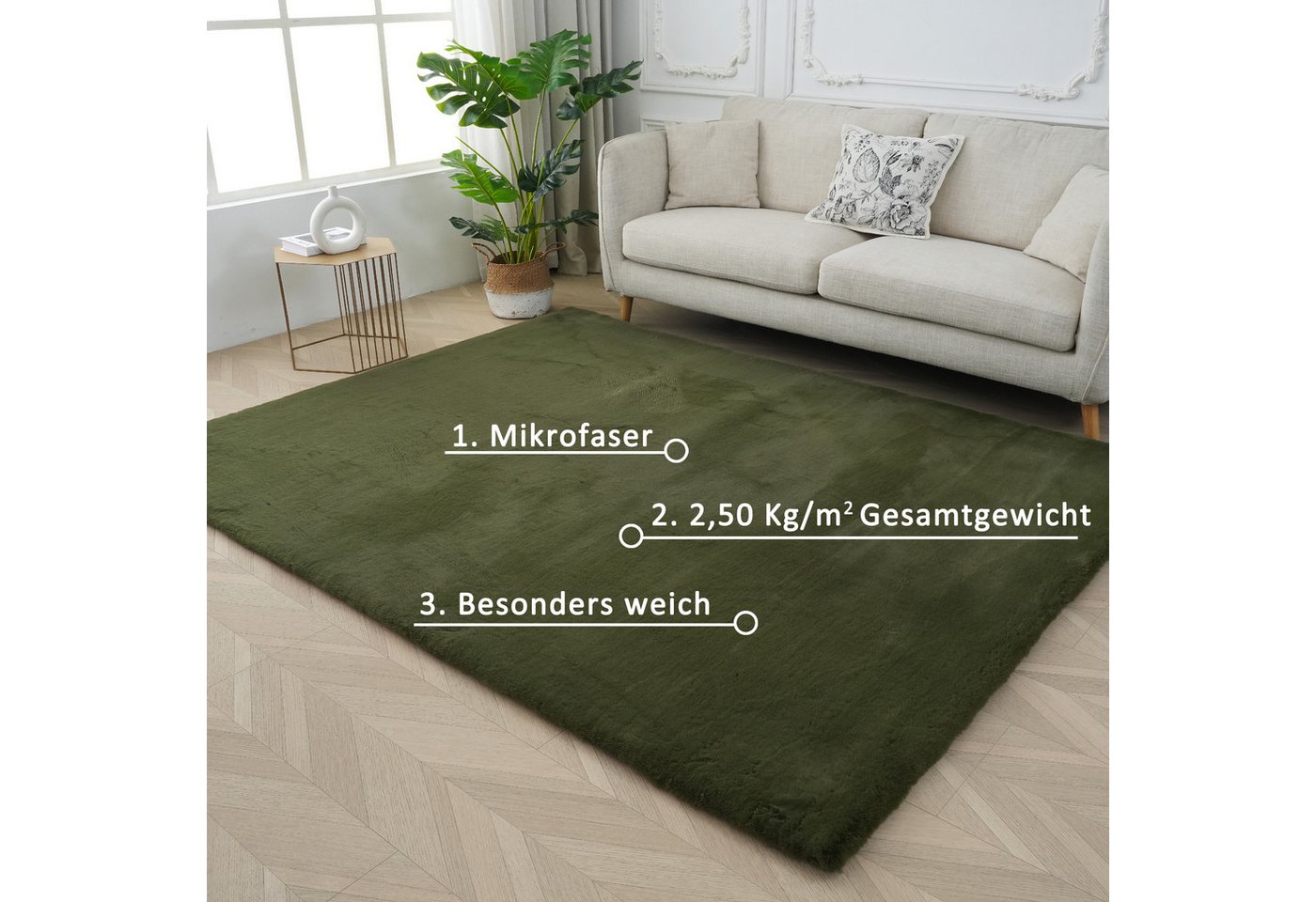 OTTO home Fellteppich Balu, in Standard- und Premium-Qualität, 20 mm oder 38 mm Höhe, rechteckig, Höhe: 20 mm, Kaninchenfell-Haptik, kuschelig, weich, Kunstfell – Bild 4 von 5