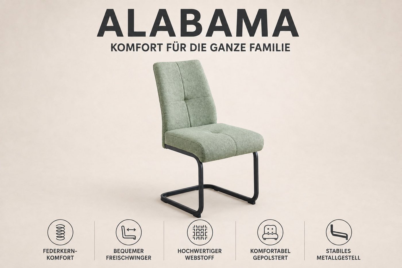 OTTO home Freischwinger Alabama (Set, 2 St), gemütlicher Esszimmerstuhl mit Federkern und robustem Webstoff – Bild 3 von 5