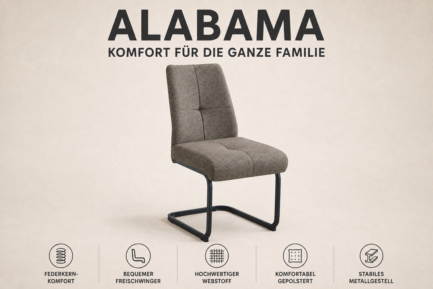 OTTO home Freischwinger Alabama (Set, 2 St), gemütlicher Esszimmerstuhl mit Federkern und robustem Webstoff – Bild 3 von 5