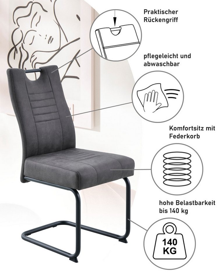 OTTO home Freischwinger Altona (Set, 2 St), Federkern und Griff, 140 Kg Belastbarkeit, 2er und 6er Set – Bild 4 von 5