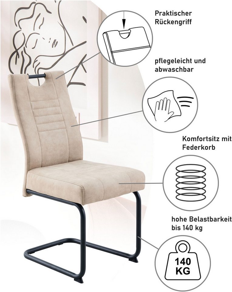 OTTO home Freischwinger Altona (Set, 2 St), Federkern und Griff, 140 Kg Belastbarkeit, 2er und 6er Set – Bild 4 von 5