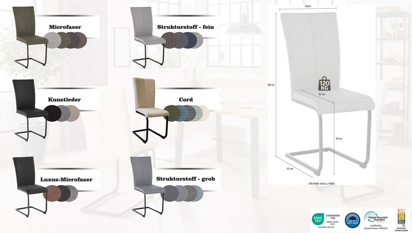 OTTO home Freischwinger Oliver (Set, 2 St), Stuhl belastbar bis 120 Kg – Bild 3 von 5
