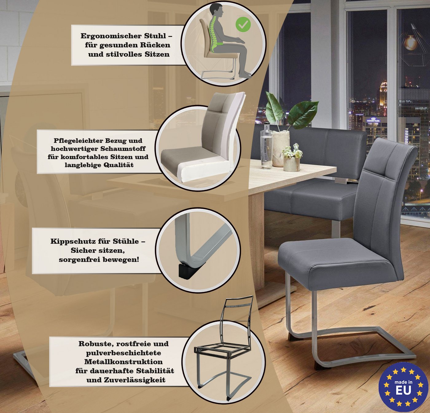 OTTO home Freischwinger Rab (Set, 2 St), Bezug in verschiedenen Qualitäten, maximale Belastbarkeit 120 kg – Bild 4 von 5