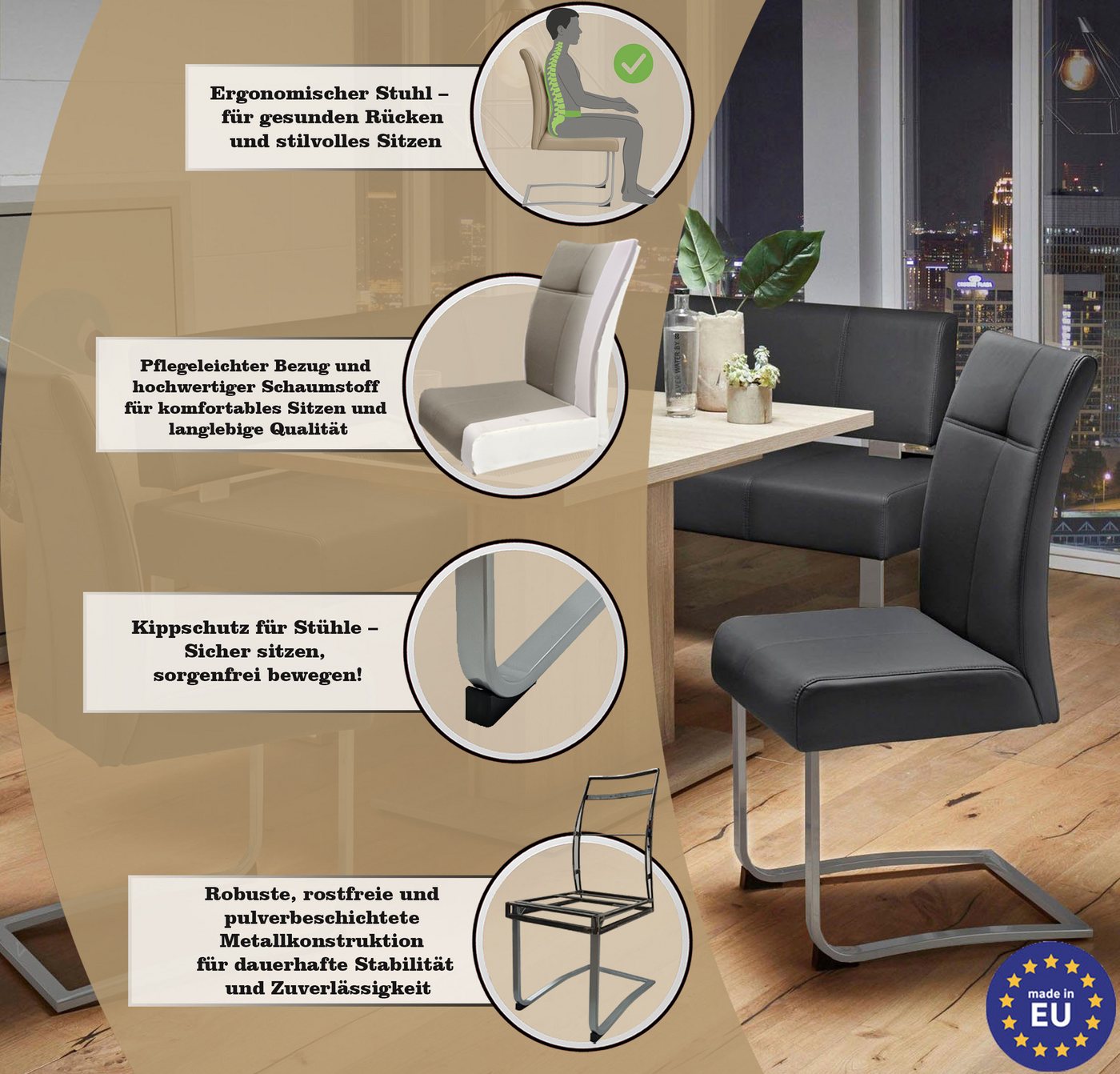 OTTO home Freischwinger Rab (Set, 2 St), Bezug in verschiedenen Qualitäten, maximale Belastbarkeit 120 kg – Bild 4 von 5