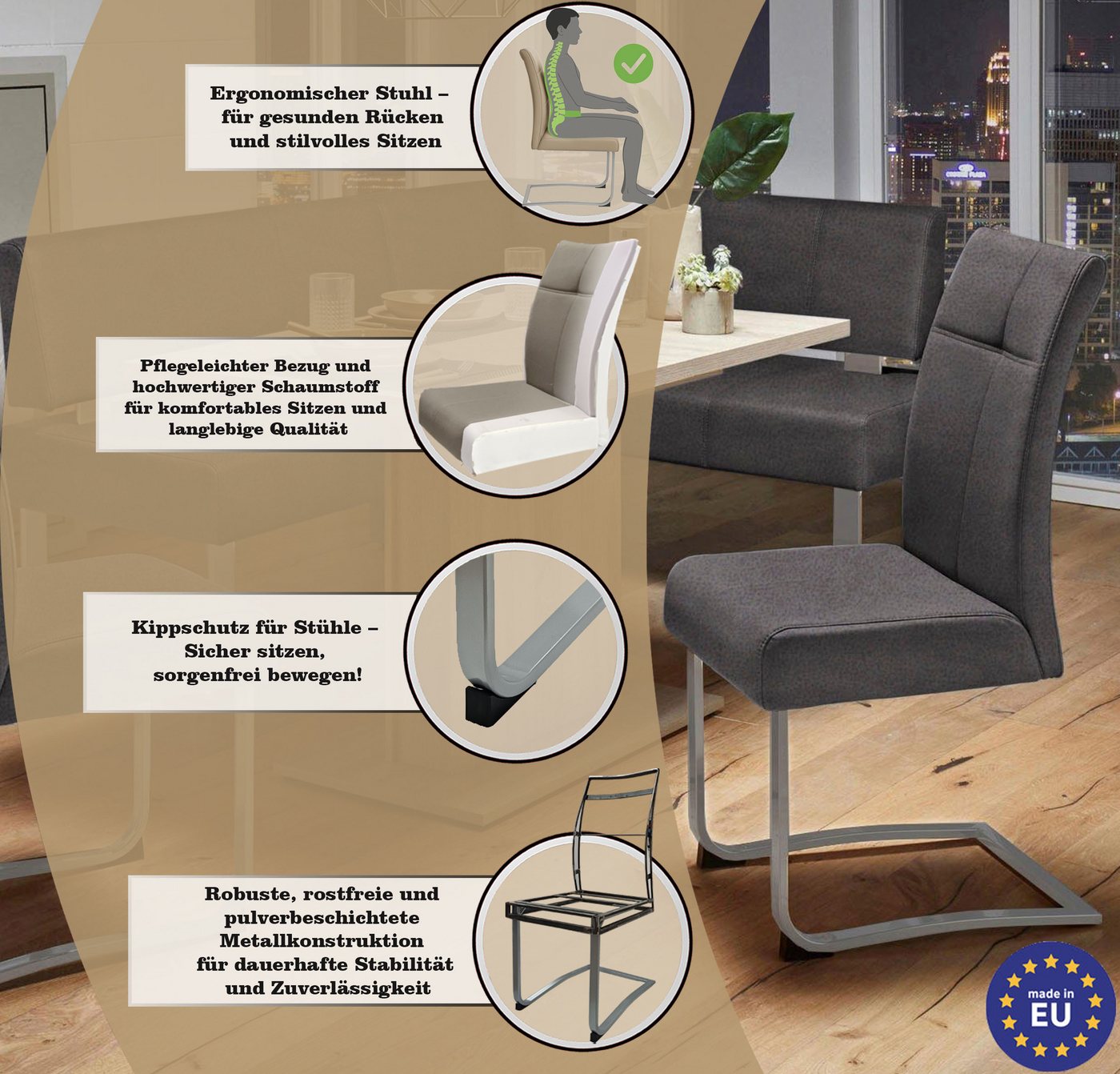 OTTO home Freischwinger Rab (Set, 2 St), Bezug in verschiedenen Qualitäten, maximale Belastbarkeit 120 kg – Bild 4 von 5