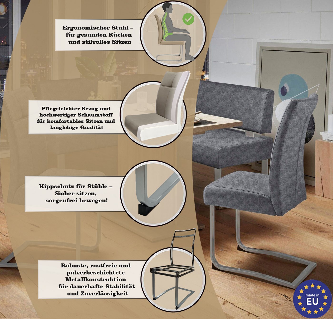 OTTO home Freischwinger Rab (Set, 2 St), Bezug in verschiedenen Qualitäten, maximale Belastbarkeit 120 kg – Bild 4 von 5