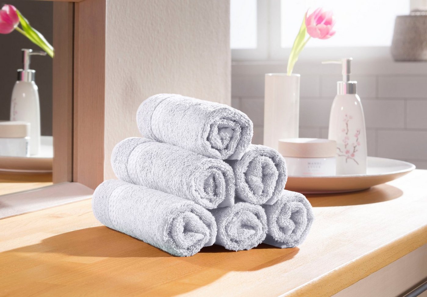 OTTO home Gästehandtücher Juna, als Set und Serie erhältlich, 6 Gästetücher, 30x50cm, Walkfrottee (6-St), 100% Baumwolle, mit Bordüre, Uni-Farben, weich – Bild 2 von 5