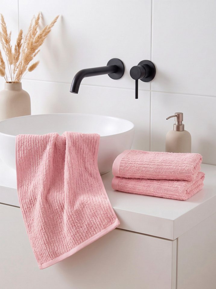 OTTO home Gästehandtücher Riva, 30x50, Premium Handtücher, 500 gr/m², Webfrottier (3-St), Hoch-Tief-Struktur, Streifen, weich, 5 Jahre Garantie – Bild 2 von 5