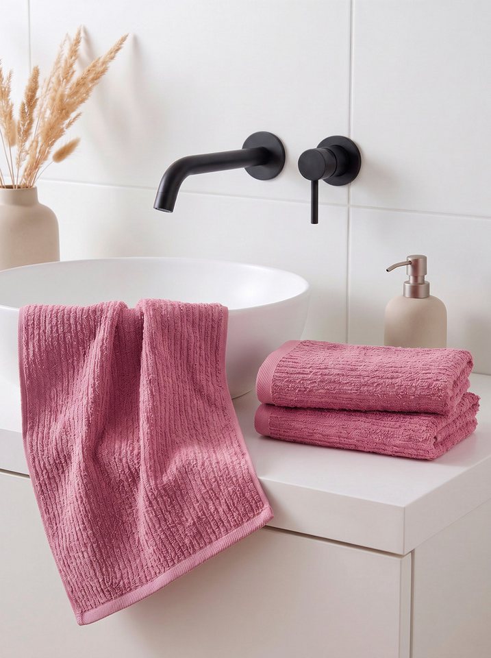 OTTO home Gästehandtücher Riva, 30x50, Premium Handtücher, 500 gr/m², Webfrottier (3-St), Hoch-Tief-Struktur, Streifen, weich, 5 Jahre Garantie – Bild 2 von 5