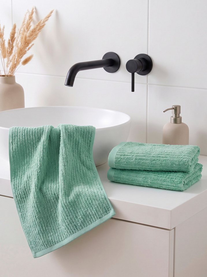 OTTO home Gästehandtücher Riva, 30x50, Premium Handtücher, 500 gr/m², Webfrottier (3-St), Hoch-Tief-Struktur, Streifen, weich, 5 Jahre Garantie – Bild 2 von 5