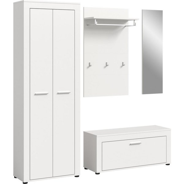 OTTO home Garderoben-Set AOSTA, Breite 184cm, 4-teilige Garderobenkombination, (Set, 4-St., bestehend aus: Garderobenschrank, Sitzbank, Garderobenpaneel & Spieg