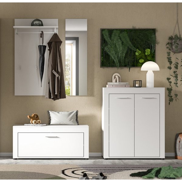 OTTO home Garderoben-Set AOSTA, Breite 200cm, 4-teilige Garderobenkombination, (Set, 4-St., bestehend aus: Sitzbank, Paneel, Spiegel & Kommode), Flurkombination