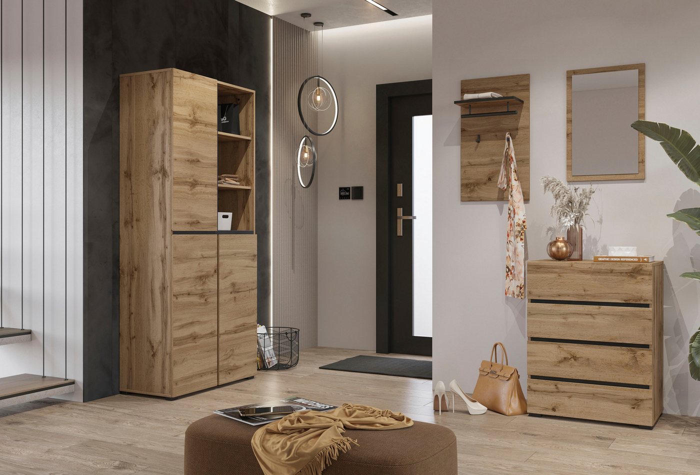 OTTO home Garderobenpaneel Cross,Breite 40 cm modernes Wandregal mit Haken und Kleiderstange, Wandgarderobe, Aufhänger, Höhe 70 cm – Bild 5 von 5