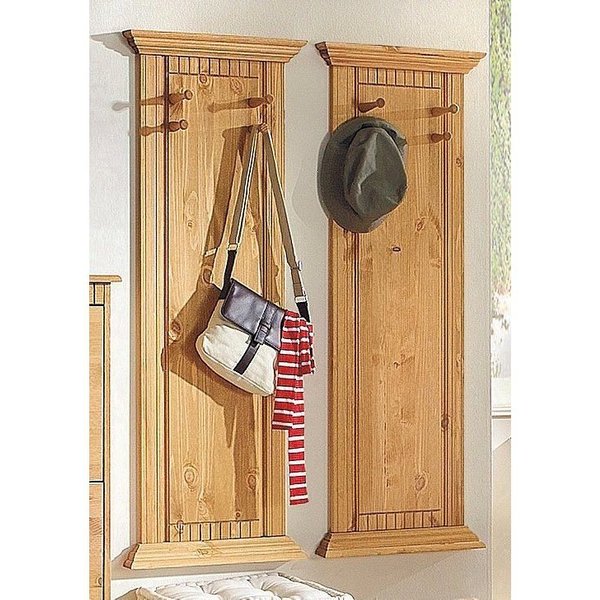 OTTO home Garderobenpaneel Rustic, Set aus 2 Paneelen, Landhausstil (2 St., Made in Europe), aus massiver Kiefer, mit dekorativen Fräsungen