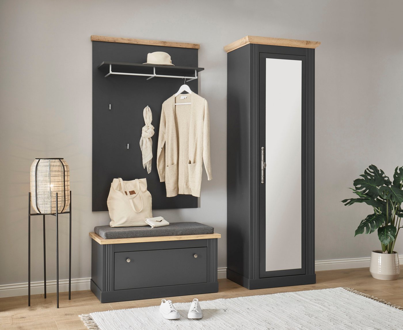 OTTO home Garderobenpaneel Westminster, Wandregal im Landhausstil Flurgarderobe Garderobe Paneel, mit Ablage, Haken & Kleiderstange aus Metall, in 2 Farben erhä – Bild 2 von 5