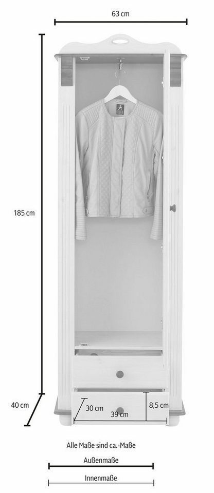 OTTO home Garderobenschrank Adele mit Spiegel, Breite 63 cm, mit 2 Schubladen, aus massiver Kiefer, FSC® – Bild 5 von 5
