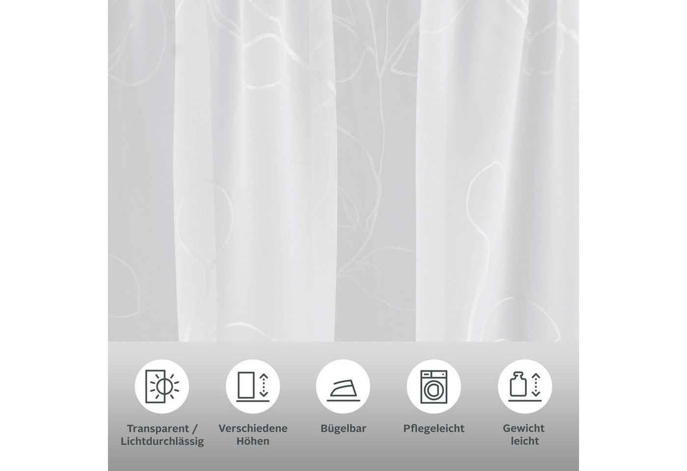 OTTO home Gardine Adele (1 St), Kräuselband, transparent, Voile, transparent, mit floraler Stickerei, Voile – Bild 3 von 5