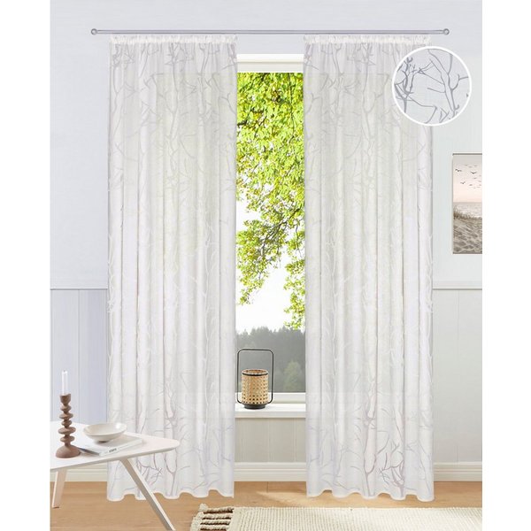 OTTO home Gardine Anna, 1 Stück, Kräuselband, halbtransparent (1 St), Kräuselband, halbtransparent, Ausbrenner, Viskose, Polyester, Äste-Motiv
