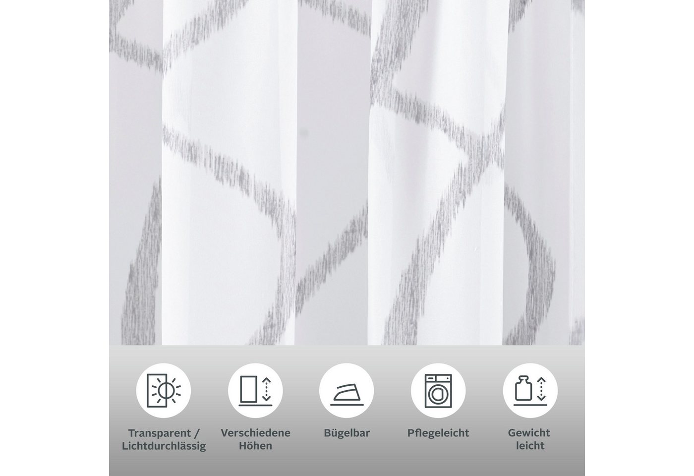 OTTO home Gardine Bene, 1 Stück, Kräuselband, transparent, gemustert (1 St), Kräuselband, transparent, Polyester, Transparent, gemustert, glatt, verschiedene Gr – Bild 2 von 5
