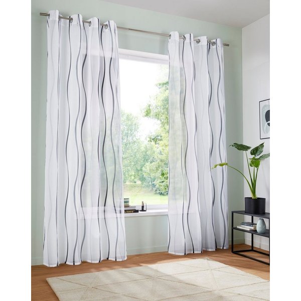 OTTO home Gardine Dimona, 2er- Set, transparent, Wellen (2 St), Ösen, transparent, Voile, 2-er Set, transparent, Voile, Polyester, Wellen