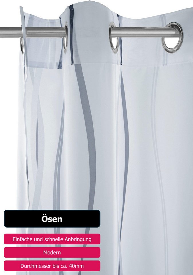 OTTO home Gardine Dimona, 2er- Set, transparent, Wellen (2 St), Ösen, transparent, Voile, 2-er Set, transparent, Voile, Polyester, Wellen – Bild 4 von 5