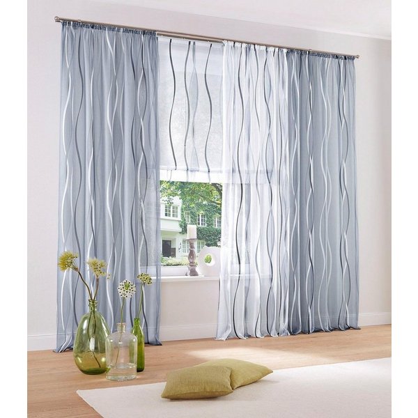 OTTO home Gardine Dimona, 2er-Set, transparent, Kräuselband, Wellenmotiv (2 St), Kräuselband, transparent, Voile, 2er-Set, transparent, Voile, Polyester