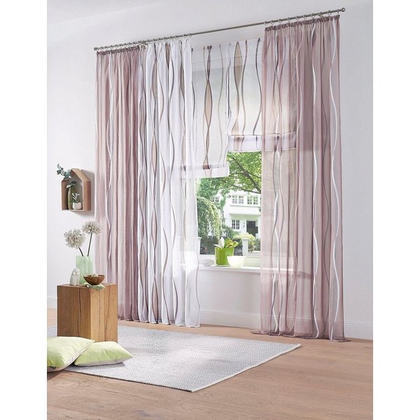 OTTO home Gardine Dimona, 2er-Set, Kräuselband, transparent, Wellenmotiv (2 St), Kräuselband, transparent, Voile, 2er-Set, Bestseller, Polyester, Wellen