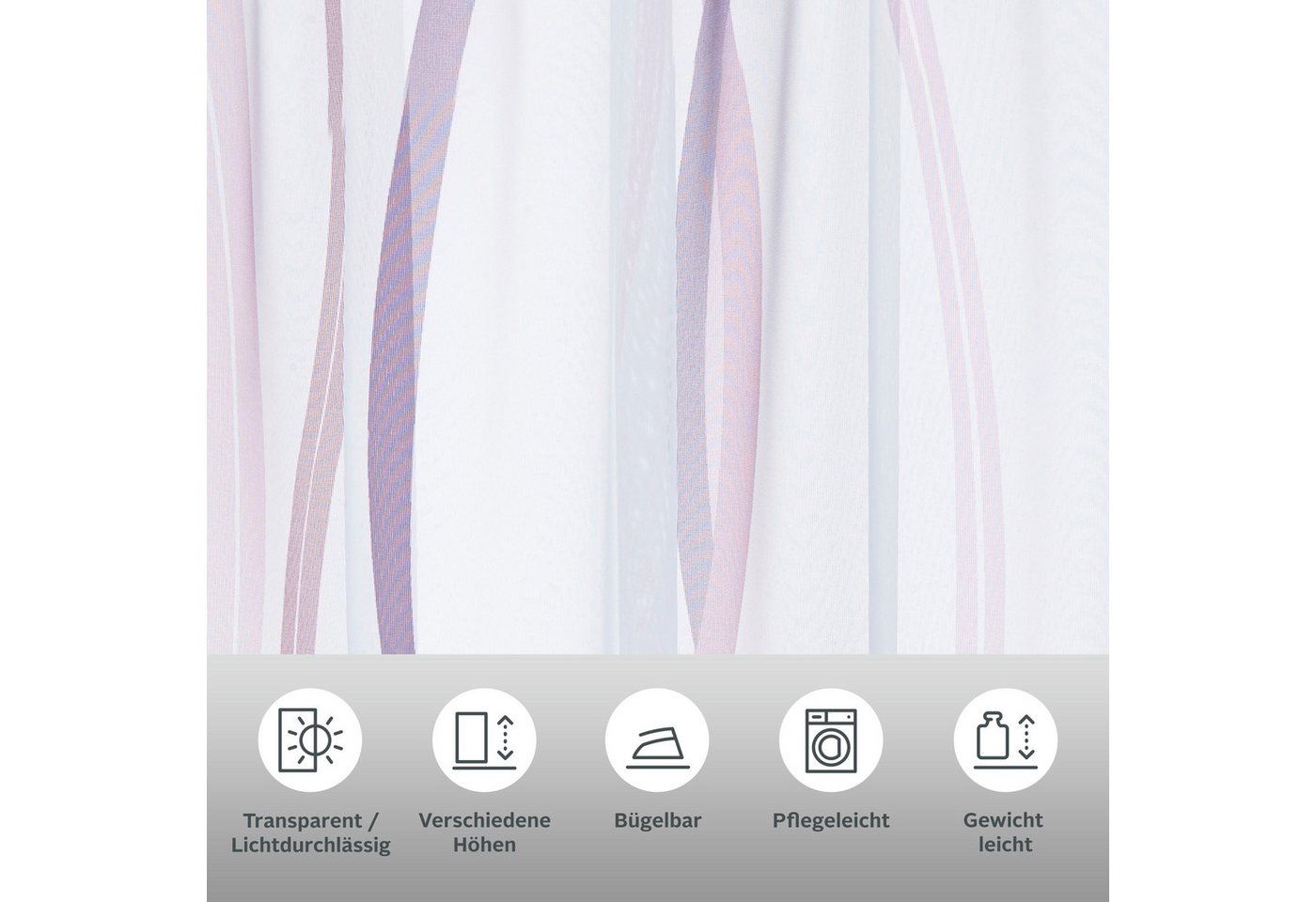 OTTO home Gardine Dimona, 2er-Set, Kräuselband, transparent, Wellenmotiv (2 St), Kräuselband, transparent, Voile, 2er-Set, Bestseller, Polyester, Wellen – Bild 3 von 5