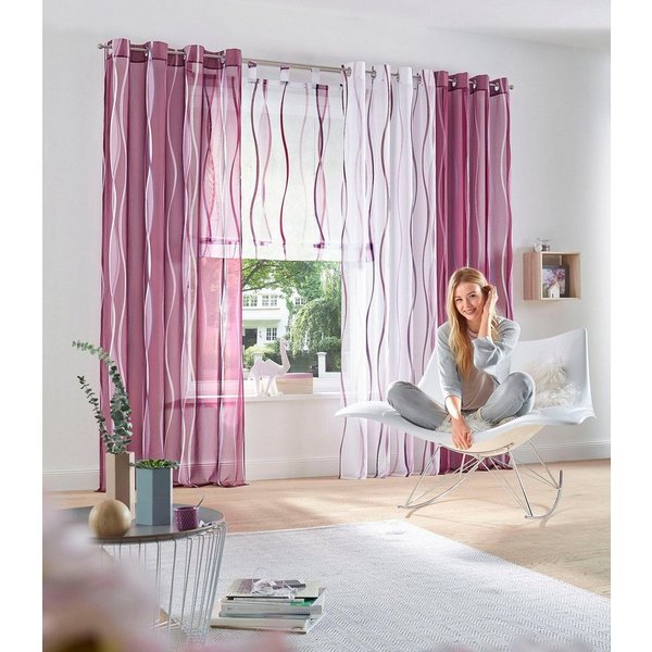 OTTO home Gardine Dimona, 2er- Set, transparent, Wellen (2 St), Ösen, transparent, Voile, 2-er Set, transparent, Voile, Polyester, Wellen