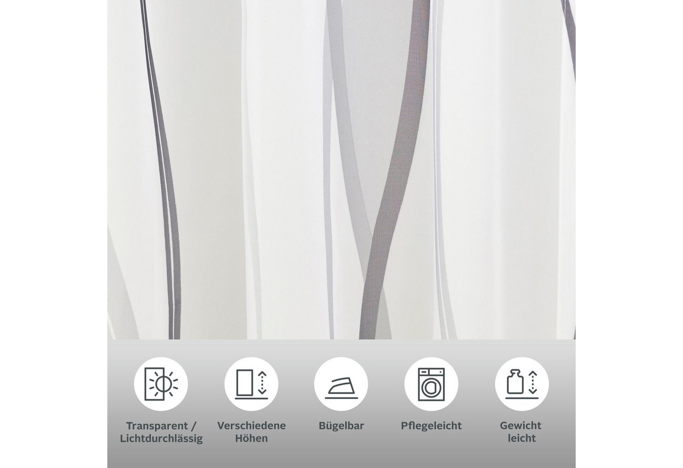 OTTO home Gardine Dimona, 2er-Set, Kräuselband, transparent, Wellenmotiv (2 St), Kräuselband, transparent, Voile, 2er-Set, Bestseller, Polyester, Wellen – Bild 3 von 5