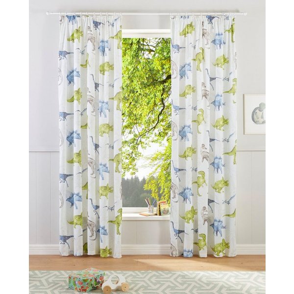OTTO home Gardine DINO, 1 Stück, Kräuselband, halbtransparent, Kindergardine (1 St), Kräuselband, halbtransparent, Polyester, Kindergardine, einseitig mit Dinos