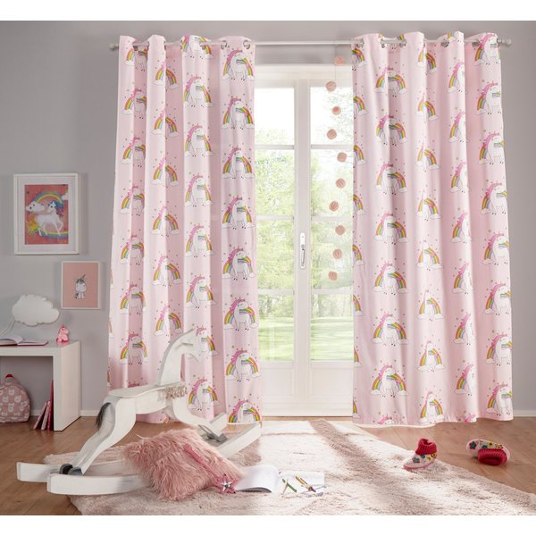 OTTO home Gardine EINHORN (1 St), Ösen, halbtransparent, Kindergardine, Einhorn, Regenbogen, einseitig bedruckt