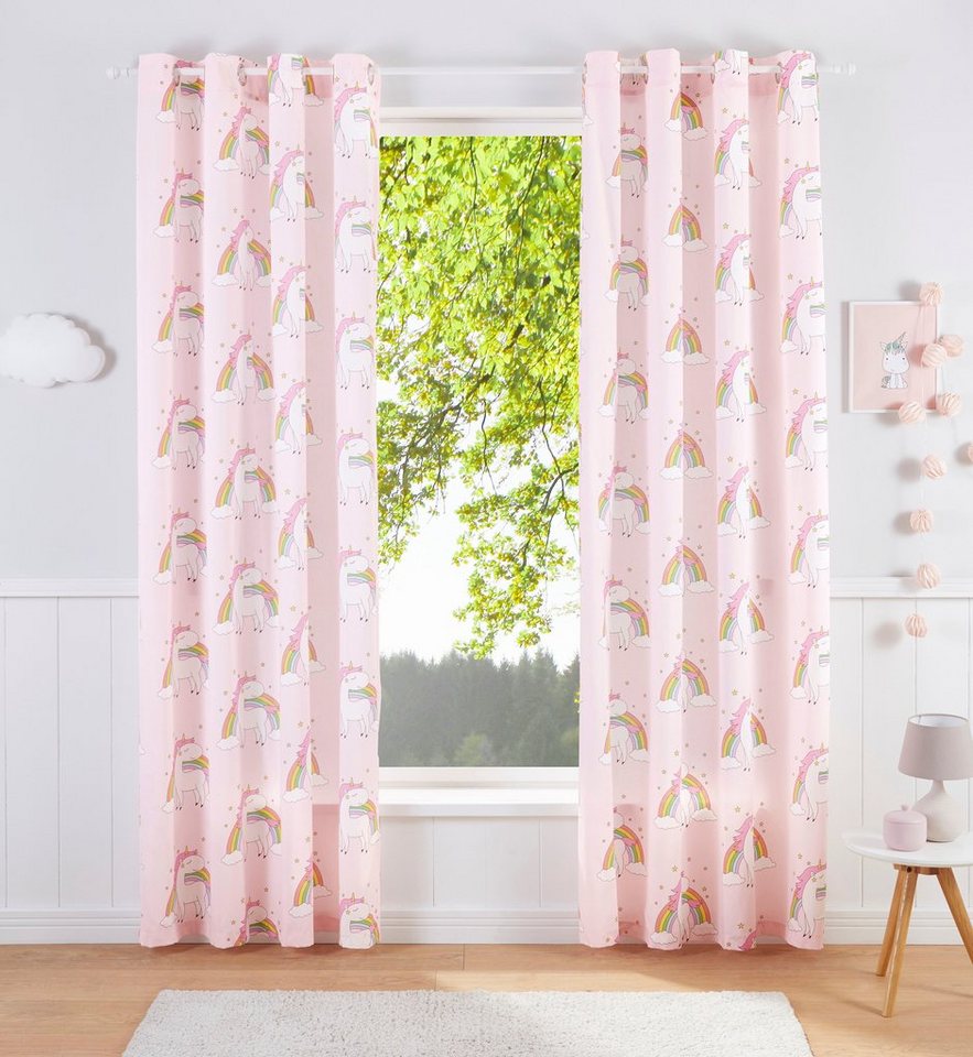 OTTO home Gardine EINHORN (1 St), Ösen, halbtransparent, Kindergardine, Einhorn, Regenbogen, einseitig bedruckt – Bild 2 von 5