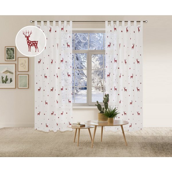 OTTO home Gardine Elch, 1 Stück, Schlaufen, transparent, Weihnachtlich bestickt (1 St), Schlaufen, transparent, Voile, 1 Schal, Mit Rentieren, Sternen und Schne
