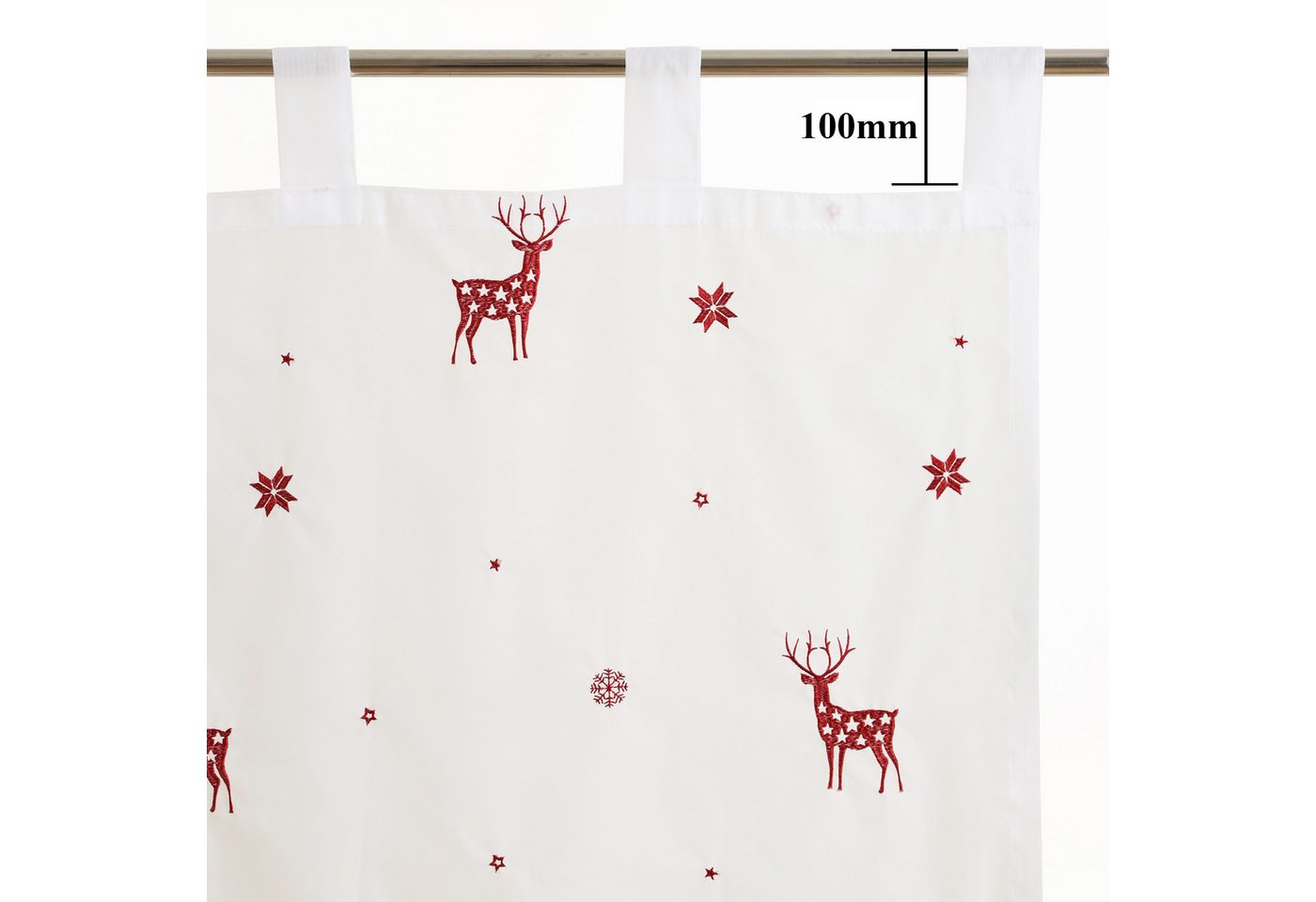OTTO home Gardine Elch, 1 Stück, Schlaufen, transparent, Weihnachtlich bestickt (1 St), Schlaufen, transparent, Voile, 1 Schal, Mit Rentieren, Sternen und Schne – Bild 5 von 5